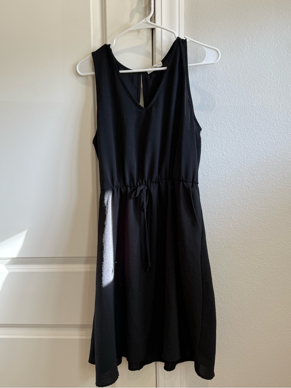 Black Sleeveless V-Neck Drawstring Waist Dress